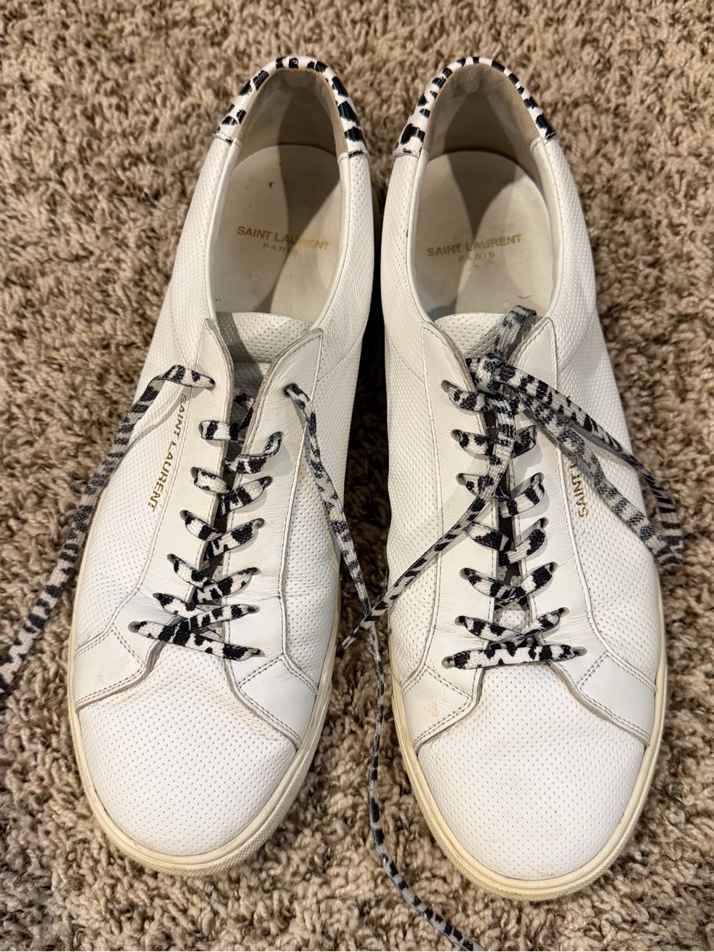 Saint Laurent White Leather Sneakers with Black Leopard-Print Details - Picture 3 of 5